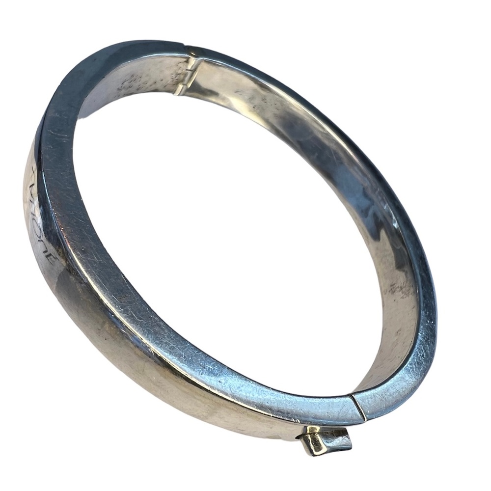 Vintage Taxco Silver Bracelet Modernist Chunky 925 Hinged Bangle